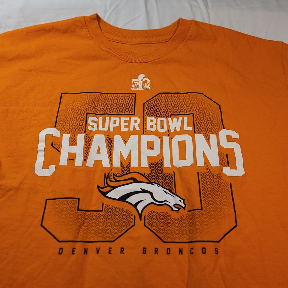 Denvor Broncos Super Bowl 50 Short Sleeve Football T Shirt Mens Size XL Orange